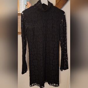 INC International Concepts Black Long Bell Sleeve Lace Sheath Dress